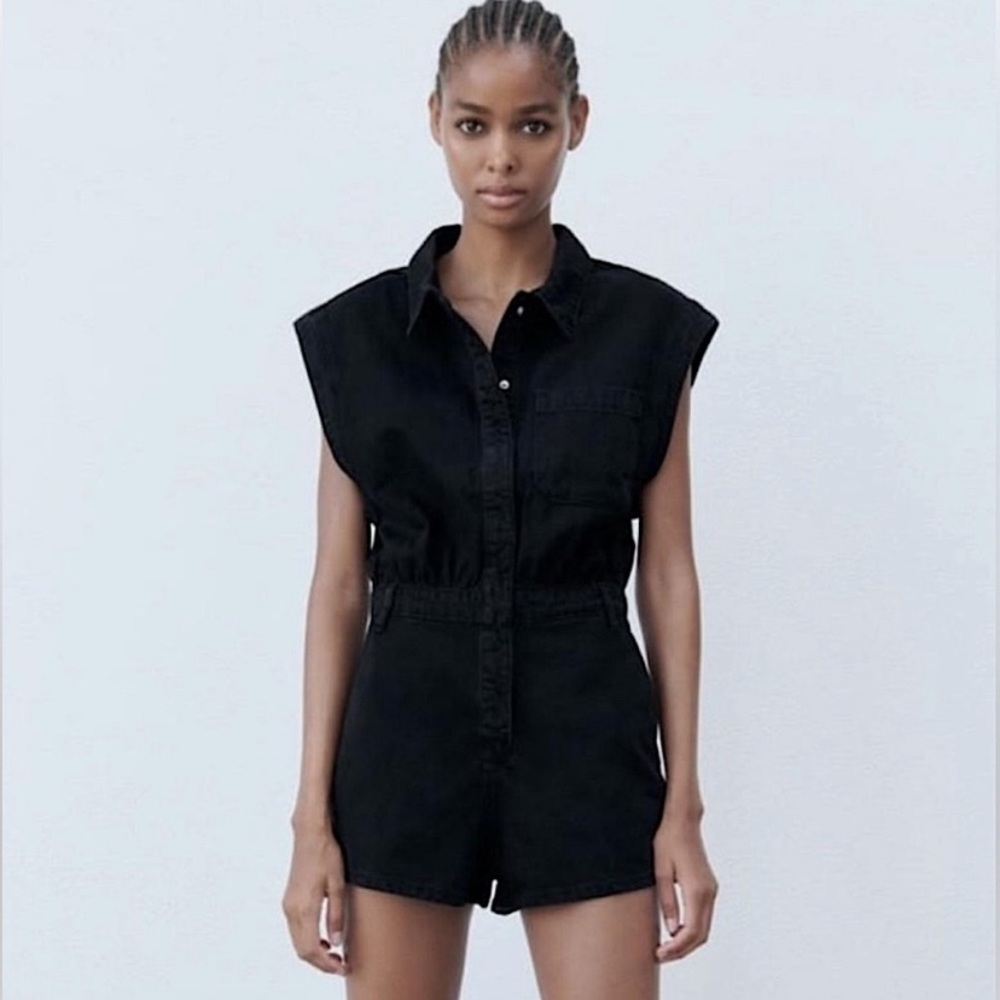 Zara Black Denim Jumpsuit NWT